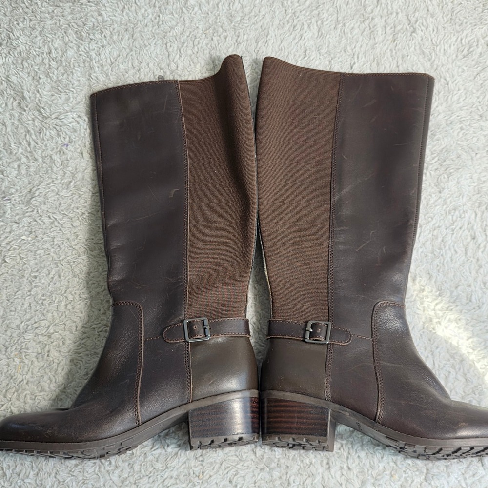 Easy Spirit Brown Leather‎ Knee High Boots Women's 5.5M Stretch Wide Calf